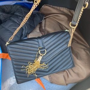 Classy Gold & Black Leather Satchel